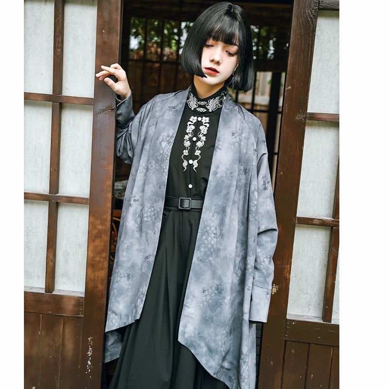 ✿New item! [Kokaisha---Dragon dyeing series] ★China style coat★ Long outerwear, happi coat, outerwear, tie-dye, gray