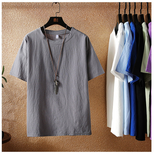 [BIGEMAN Series] ★Chinese-style tops★ 6 colors T-shirts, short sleeves, unisex, men's, large sizes, cotton linen, plain