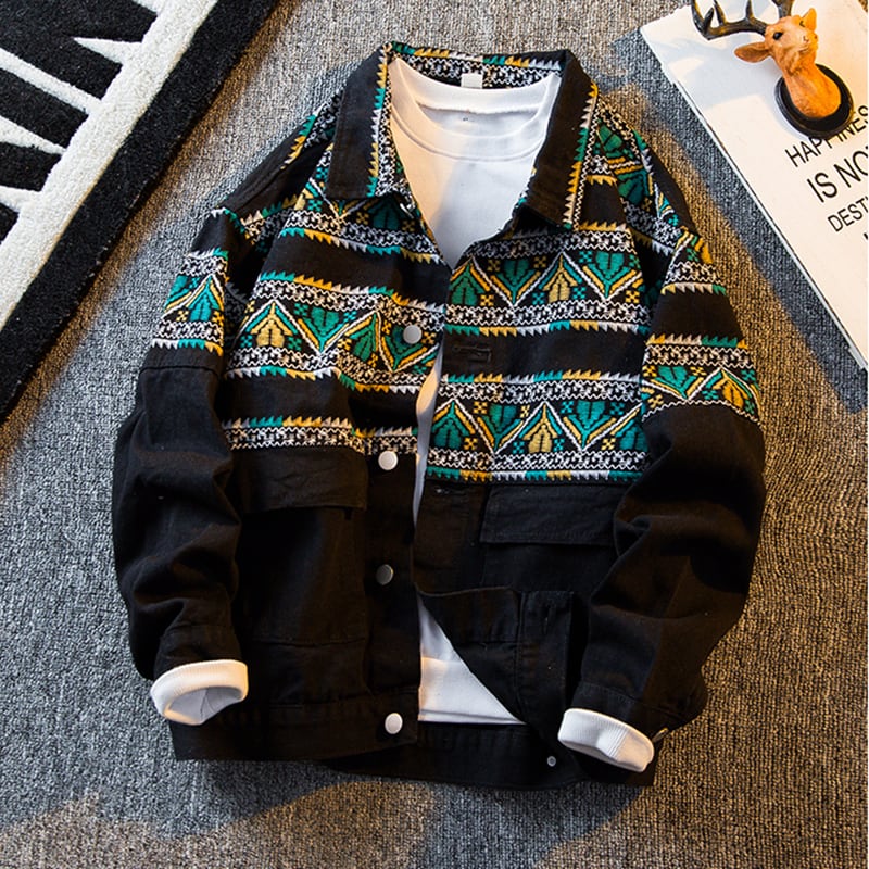 [HPCP Series] ★Jacket★ 2color outerwear unisex men's ethnic style switching black black