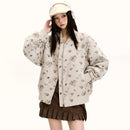 [Fleeing Earth Series]★Jacket★ 2color Outerwear Black Apricot Floral Pattern Ladies Cute