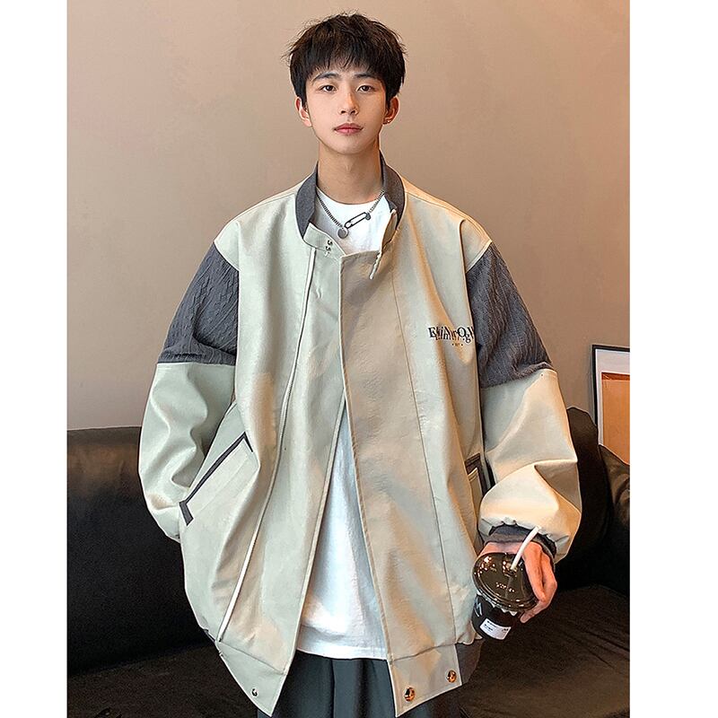 [YHX Series]★Jacket★ 3color Outer PU Switching Unisex Men's Large Size Black Gray Coffee Color