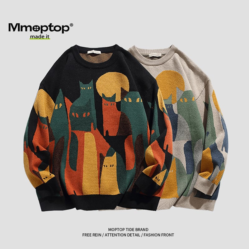 recommendation! ✿Very popular item! [Mmoptop Series]★Sweater★ 2color Knit Tops Cartoon Unisex Men's Cat Cat Cat