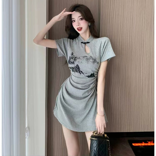 [MEILIFANG series] ★Chinese style dress★ 2 colors Panda Black Gray Short length Sexy