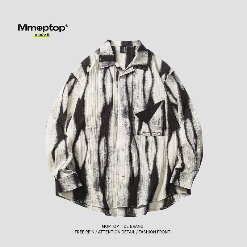 ✿New item! [Mmoptop Series]★Shirt★ Long sleeve shirt, tops, tie-dye, unisex, men's, black and white, classic, easy to match