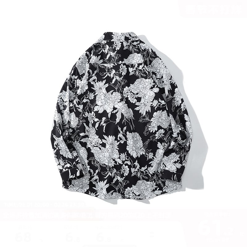 [JINKESEN Series]★Shirt★ Tops, long sleeve shirt, floral pattern shirt, unisex, men's, casual, black, black