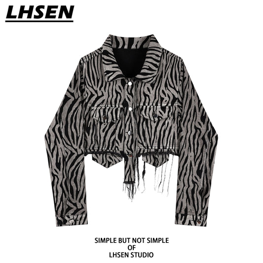 [LHSEN Series] ★Outer★ Jacket Mini Length Women's Fashion Striped Pattern Stripe