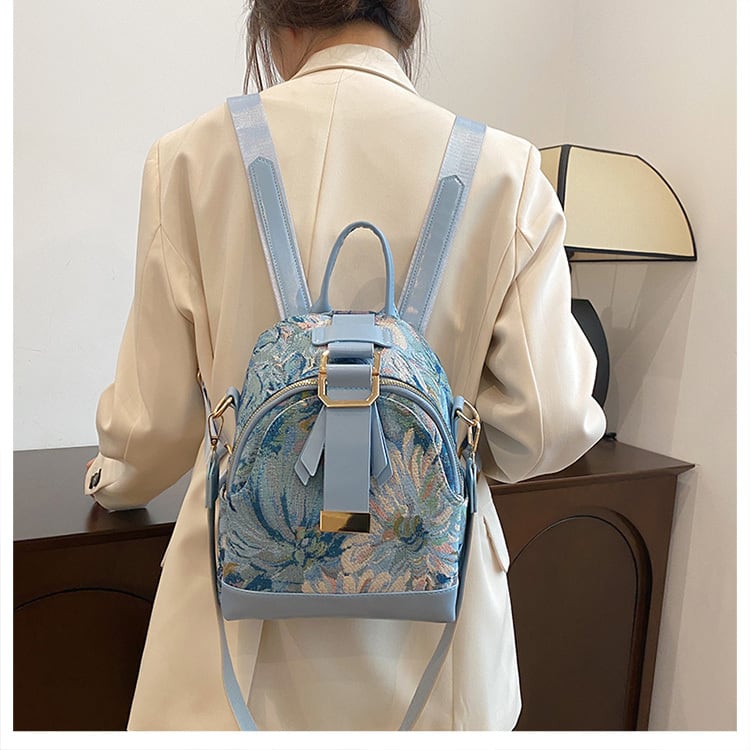 [NANA Series]★Bag★ 4color Rucksack Rucksack Floral Pattern Cute Commuting Blue Blue Black Black