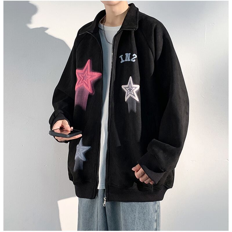 [ZUNKUN series]★Jacket★ 3color outerwear unisex men's suede star pattern brown black green