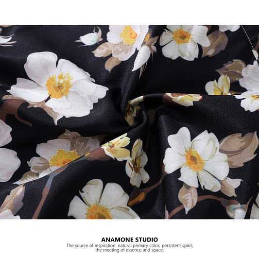 [ANAMONE STUDIO Series] ★Floral Print Shirt★ Tops Short Sleeve Shirt SML Short Length Women's Black