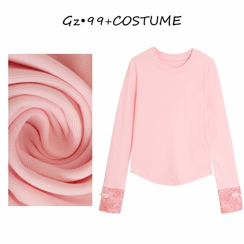 [GZ・99 Series]★China style top★ 3color T-shirt Retro White Black Pink China button