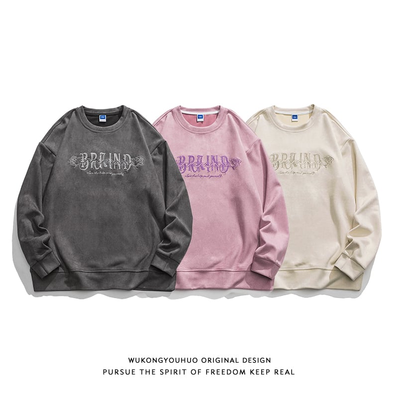 [Satoru Series]★Tops★ 3color Sweatshirt Embroidery Rose Unisex Men's Gray Apricot Pink