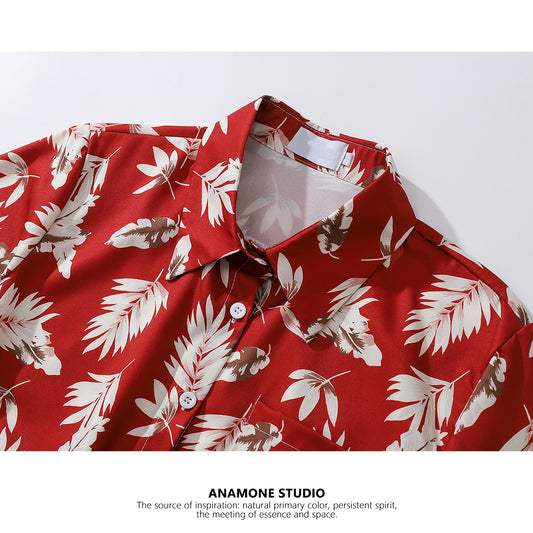 [ANAMONE STUDIO Series] ★Floral Shirt★ Tops Short Sleeve Shirt SML Short Length Women's Red Summer Clothes