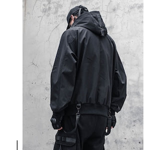 [WL Series] ★Jacket★ Outerwear with hood, unisex, men's black, black, easy to match, unique