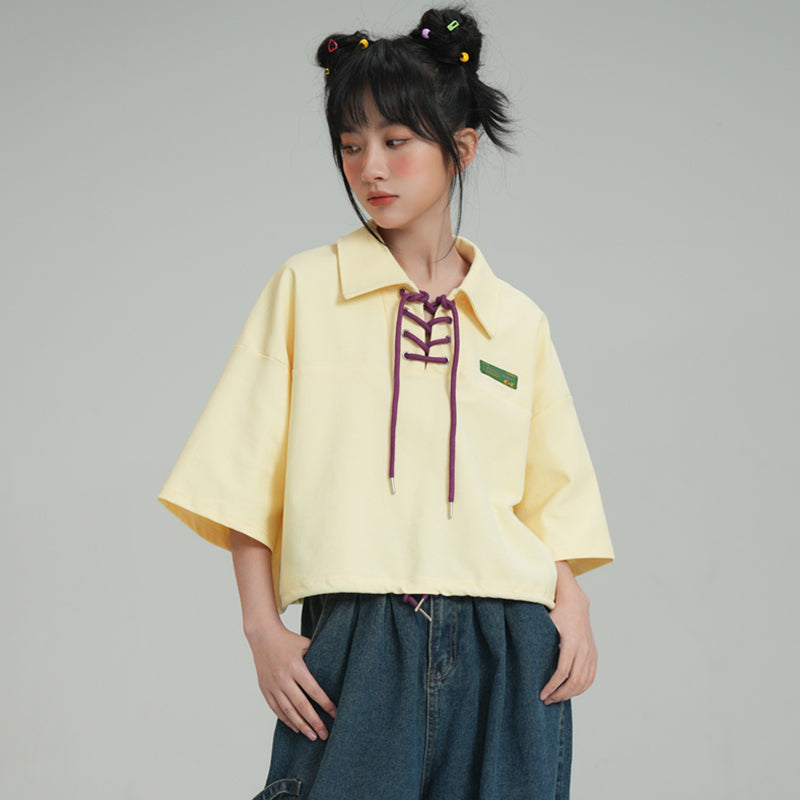 [ONLINE Series] ★POLO shirt★ 4 colors Tops Short sleeves Women's Casual Black Gray Apricot Purple