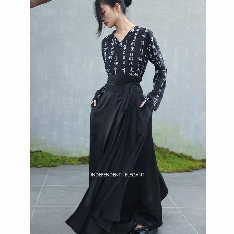 ✿New item! [Da Qinglong Shu series]★China style skirt★Bottoms Hanfu skirt Long length skirt Black Black Chinese clothes