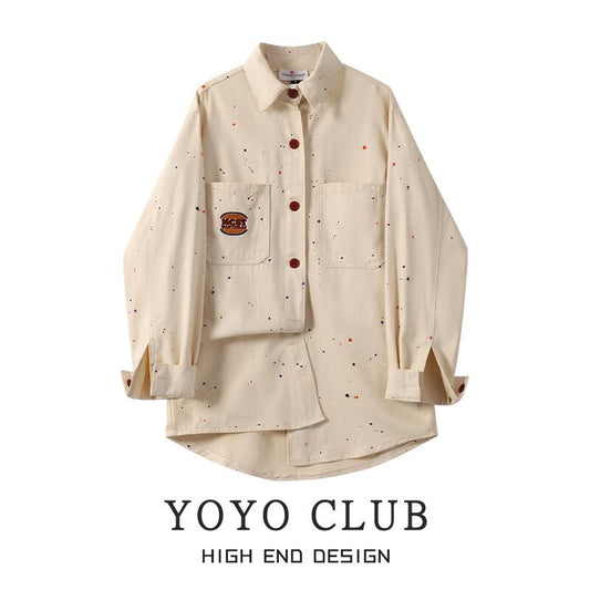 [YOYO CLUB Series]★Shirt★ Long sleeve shirt tops graffiti tod pattern retro denim jacket