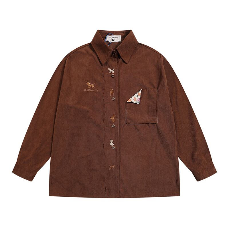 [YOYO Series]★Shirt★ 2color long sleeve shirt corduroy unisex men's cartoon apricot coffee color