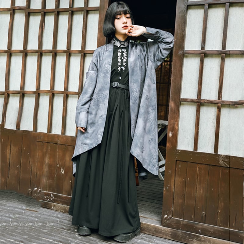 ✿New item! [Kokaisha---Dragon dyeing series] ★China style coat★ Long outerwear, happi coat, outerwear, tie-dye, gray