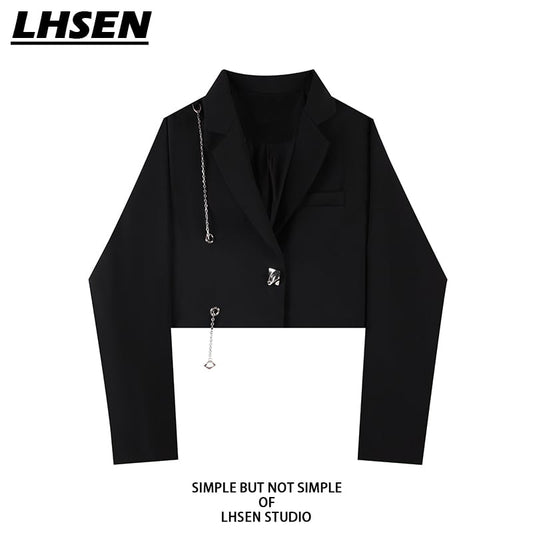 [LHSEN Series] ★Outerwear★ Blazer Casual With Chain Easy to Match Design Stylish Black