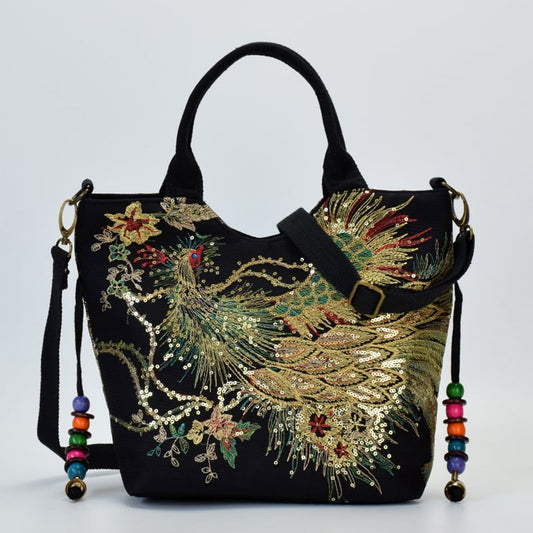 [Saiun no Minami Series]★China style bag★ 3color shoulder bag handheld ethnic style phoenix black blue wine red