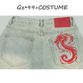 Load image into Gallery viewer, [GZ・99 Series]★China style pants★ 2color bottoms denim pants dragon pattern dragon pattern blue blue
