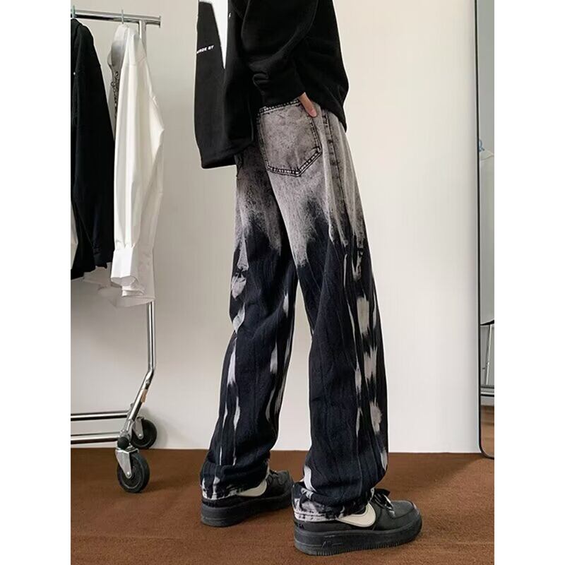 [LGH Series] ★Denim Pants★ Bottoms Pants Unisex Men's Tie-dye Stylish Black Black Jeans