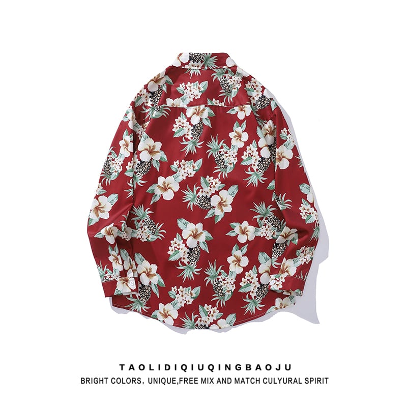 [MOISHE TIDE Series]★Shirt★ Tops, long sleeve shirt, floral pattern shirt, unisex, men's, red, Harajuku style