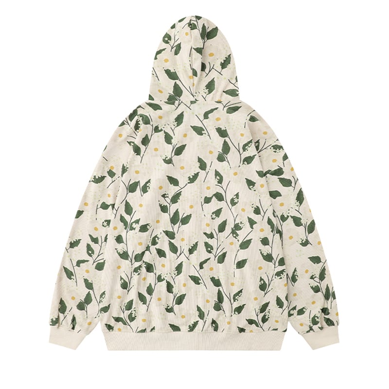 [BEAT BOY Series] ★Outerwear★ Parka with zipper, unisex, men's and women's print, green leaf jacket, hooded