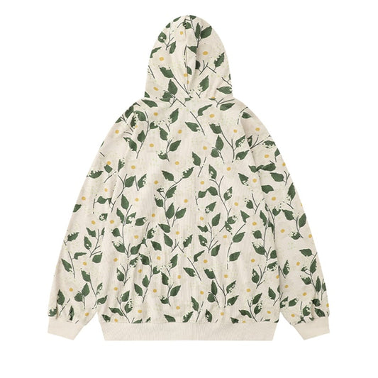 [BEAT BOY Series] ★Outerwear★ Parka with zipper, unisex, men's and women's print, green leaf jacket, hooded