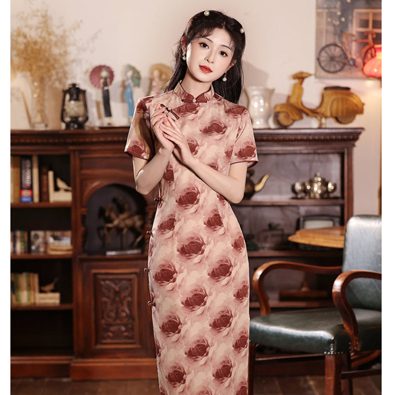 [HLQ Series] ★Chinese Dress★ Chinese-style dress with floral pattern for parties, retro weddings, and a stylish look