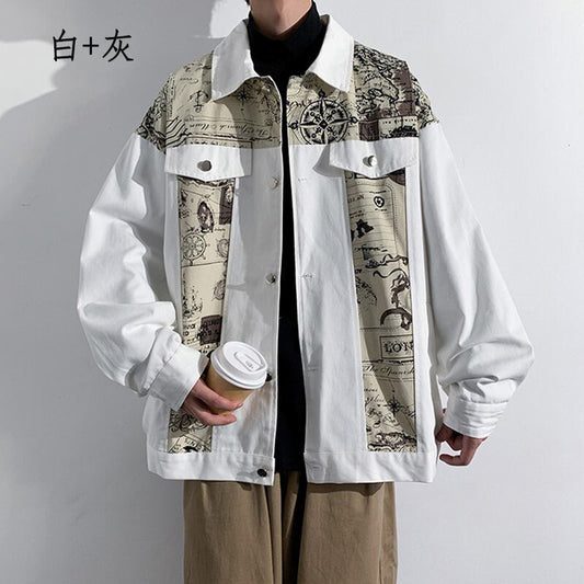 [YUANJI series] ★Jacket★ 3color outerwear without hood switching unisex men's large size white gray blue yellow