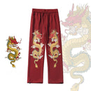 ✿New item! [BIGEMAN Series]★China style pants★ 2color casual pants bottoms unisex men's large size dragon pattern dragon pattern black red