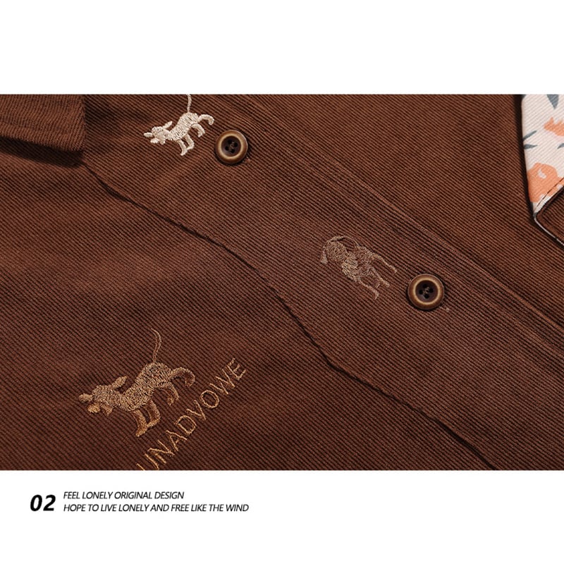 [YOYO Series]★Shirt★ 2color long sleeve shirt corduroy unisex men's cartoon apricot coffee color