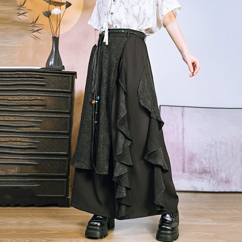 [Kokaisha---Tsubakino Series] ★Chinese-style trousers★ Bottoms Gaucho pants Irregular Black Culottes skirt