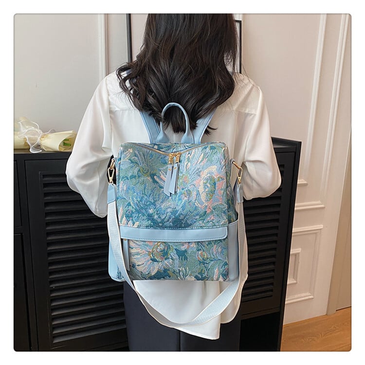 [NANA Series]★Bag★ Backpack Rucksack Floral pattern Cute Commuting Date Blue Easy to match