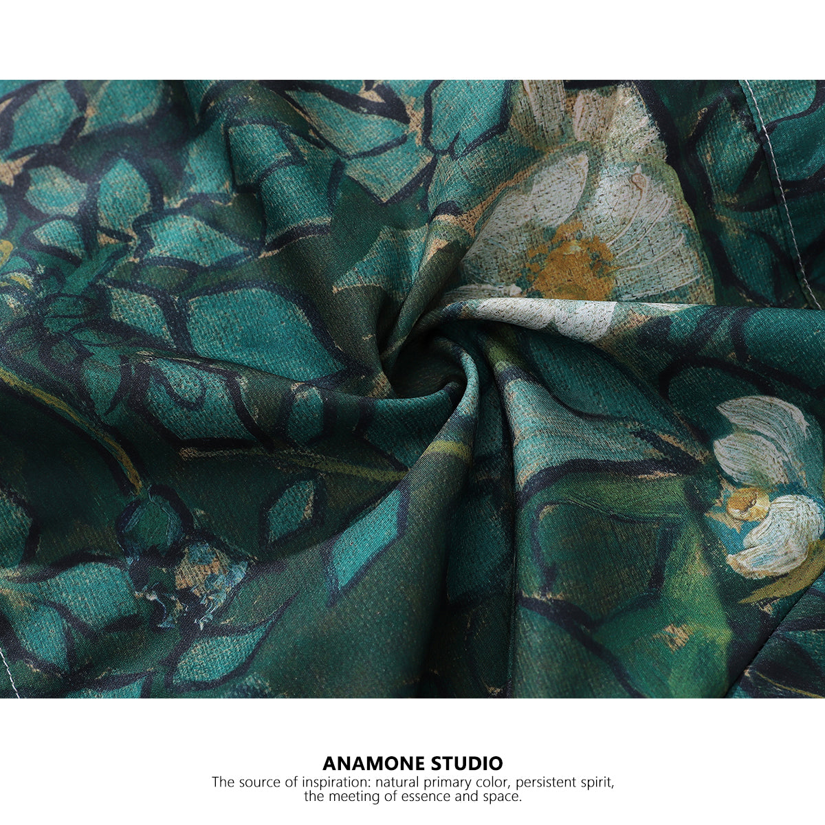 [ANAMONE STUDIO Series] Shirt Tops Women's SML Short Length Floral Green Oil Painting Style