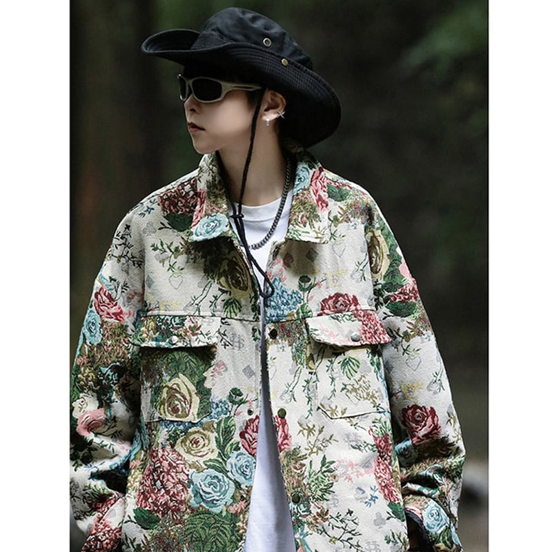 [OULANGSEN Series] ★Jacket★ Outerwear Unisex Men's Large Size Floral Pattern Retro Casual