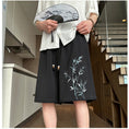 Load image into Gallery viewer, [BIGEMAN Series] ★Chinese-style pants★ 2 colors Embroidered bamboo shorts Bottoms Short pants Unisex Men's Black White
