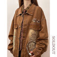 Load image into Gallery viewer, ✿New item! [SOLDOUT Series]★Denim Jacket★ Embroidery Floral Pattern Outerwear Switching Unisex Men's Design Retro Brown
