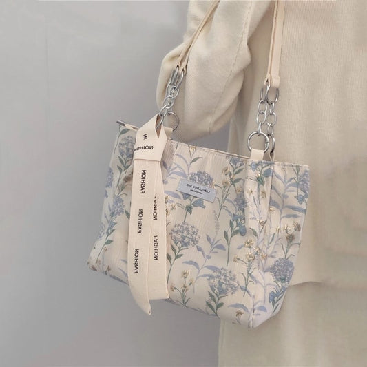 [JaneBeauty Series]★Bag★ Shoulder Bag Large Capacity Floral Pattern Embroidery Commuting Office Lady Date School Cute Blue Blue