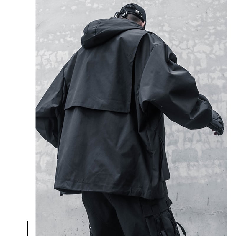 [WL Series] ★Jacket★ Outerwear with hood, unisex, men's black, easy to match with design.