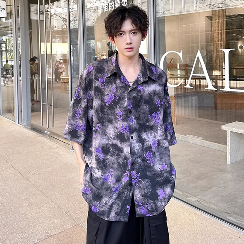 [YANDAN Series] ★Shirt★ 2 colors Tops Short sleeve shirt Summer clothes Unisex Men's Floral Retro Purple Brown