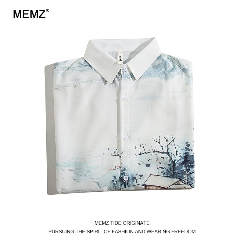 [BOYUE Series]★China style shirt★ Tops, long sleeve shirt, floral pattern shirt, unisex, men's print