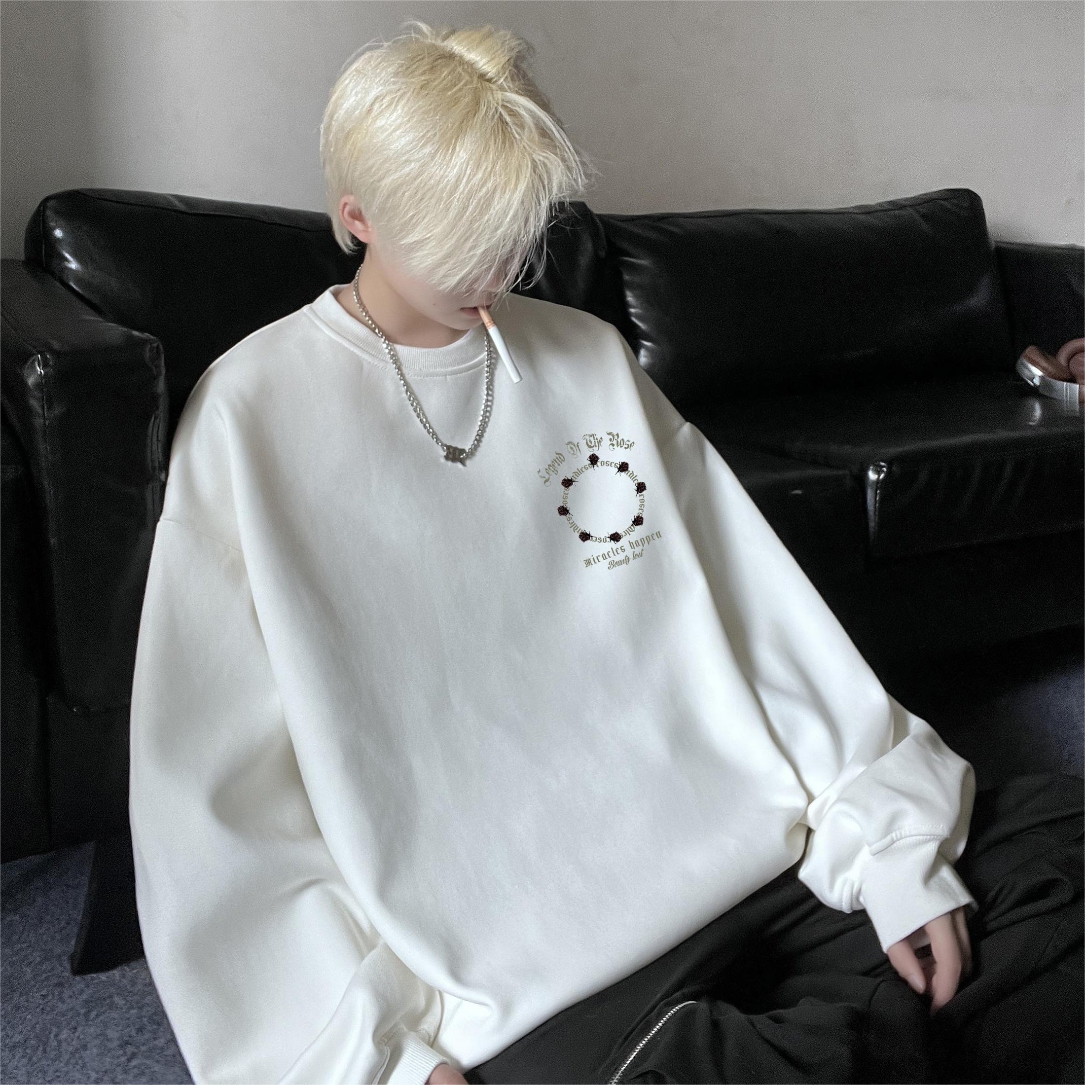 [LGH Series]★Tops★ 6color Sweatshirt Unisex Men's Large Size Rose Pattern Alphabet Fashion