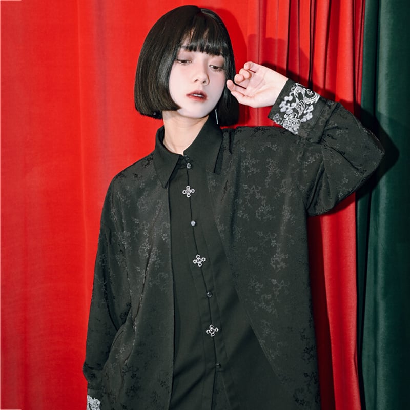 ✿New item! Very popular series! [Kokaisha --- Cloudflies Series] ★China style shirt★ Tops Embroidered long sleeve shirt Original Fake layered Cute