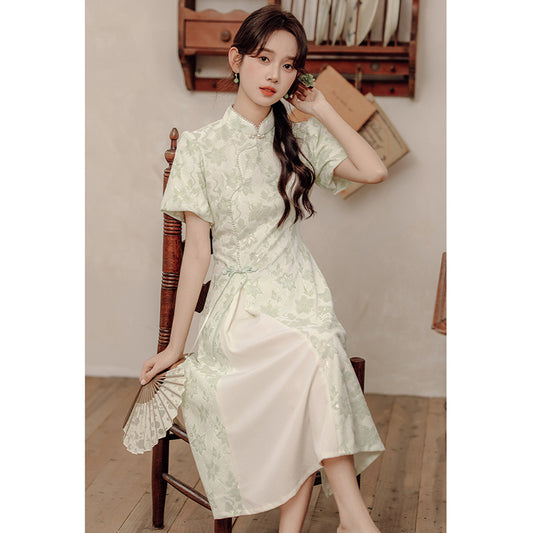 [LAWO Series] ★Chinese-style dress★ Improved Chinese dress, floral print dress, improves your temperament