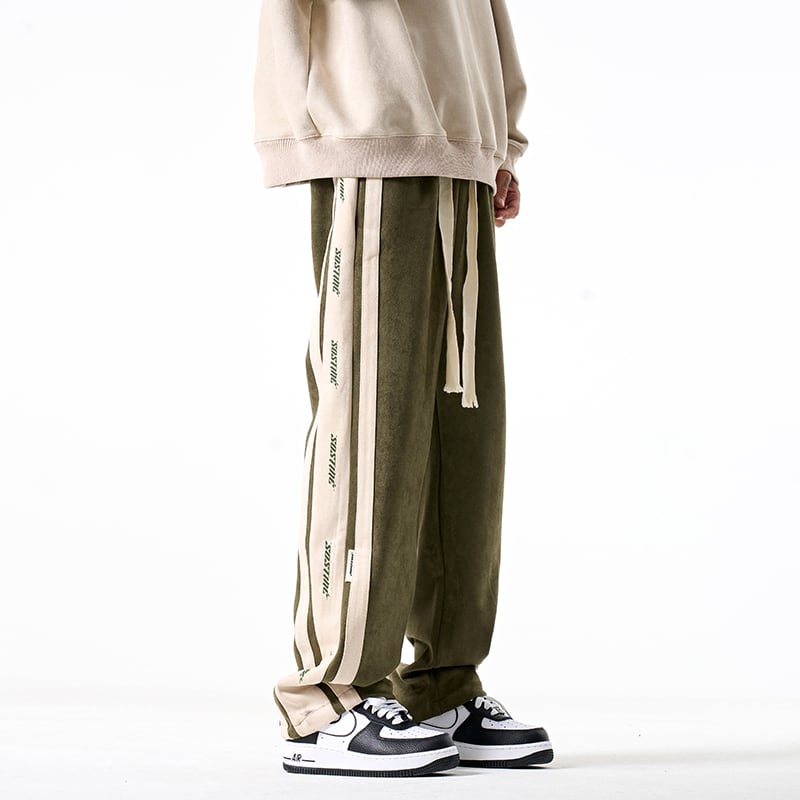 [PPG Series]★Casual Pants★ 3color Suede Bottoms Pants Unisex Men's Vertical Striped Striped Pattern Black Beige Green