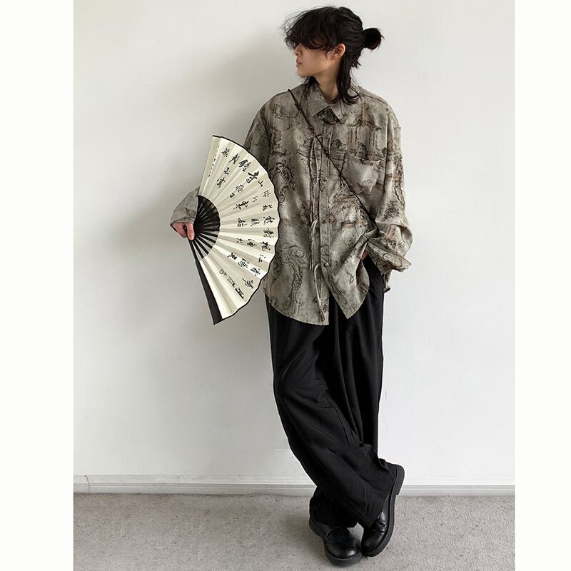 ✿New item! [UATONLINE Series] ★China Style Shirt★ Long Sleeve Shirt Tops Unisex Men's China Button Retro