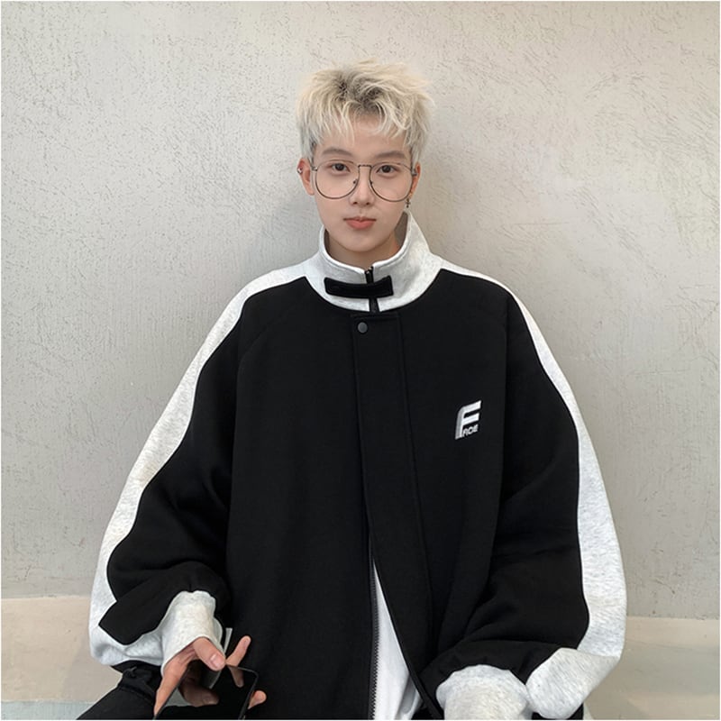 [NANSHI Series]★Jacket★ 2color outerwear unisex men's black gray color scheme stand neck