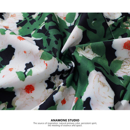 [ANAMONE STUDIO Series] ★Floral Shirt★ Tops Short Sleeve Shirt SML Short Length Women's Green